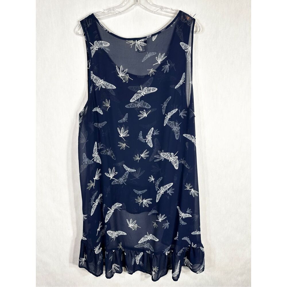 Torrid Plus Size 3X Tank Top Navy Blue Dragonfly Print Ruffle High‎ Low 1562 - Picture 3 of 10